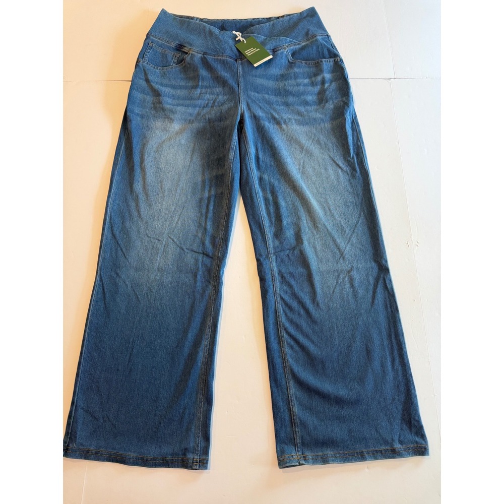 Halara Wide Leg Crossover Waist Denim Pants Blue XL Petite NWT